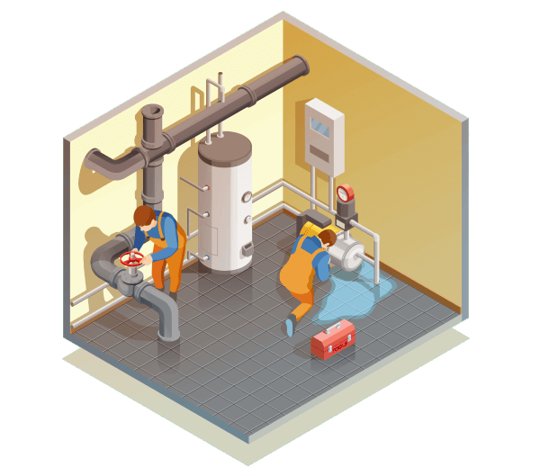 Artisans chauffagistes effectuant des tâches sur une installation de chauffage