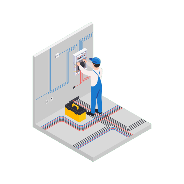 Artisan electricien effectuant des opérations dans un tableau electrique